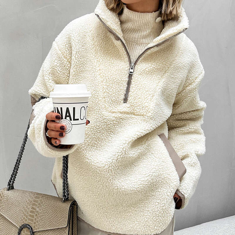 Autumn And Winter New Plush Loose Stand Collar Pullover Sweatshirt For Women Fashion Fleece Women's Clothing B5