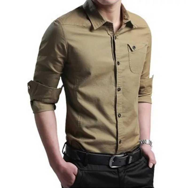 Men Shirt Mens Business Casual Shirts 2020 New Arrival Men Famous Brand Clothing Army Green Long Sleeve Camisa Masculina J251017