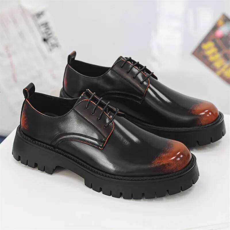 Men's Business Derby Trendy Mens Lace-up Thick Sole Heightened Shoe Men Leather Casual Shoes