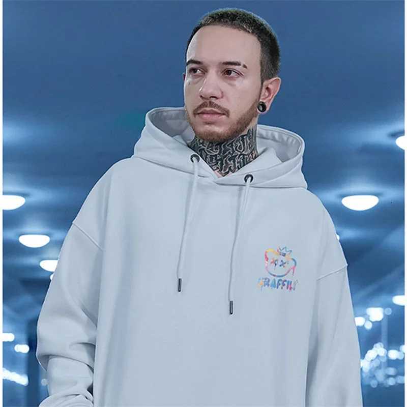 High Street Graffiti Bear Print Mens Fleece Hoodie Retro Autumn Casual Pullover Hooded Sweatshirts Hip Hop Y2K Hoodies Clothes Z251017