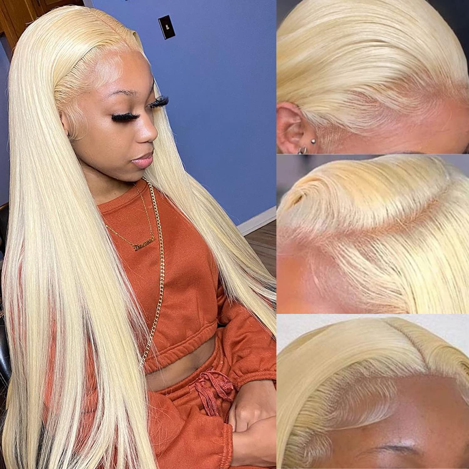 613 Blonde Straight 13x4 Lace Front Wig Human Hair Pre Plucked Bleached Knots Full Lace Frontal for Women