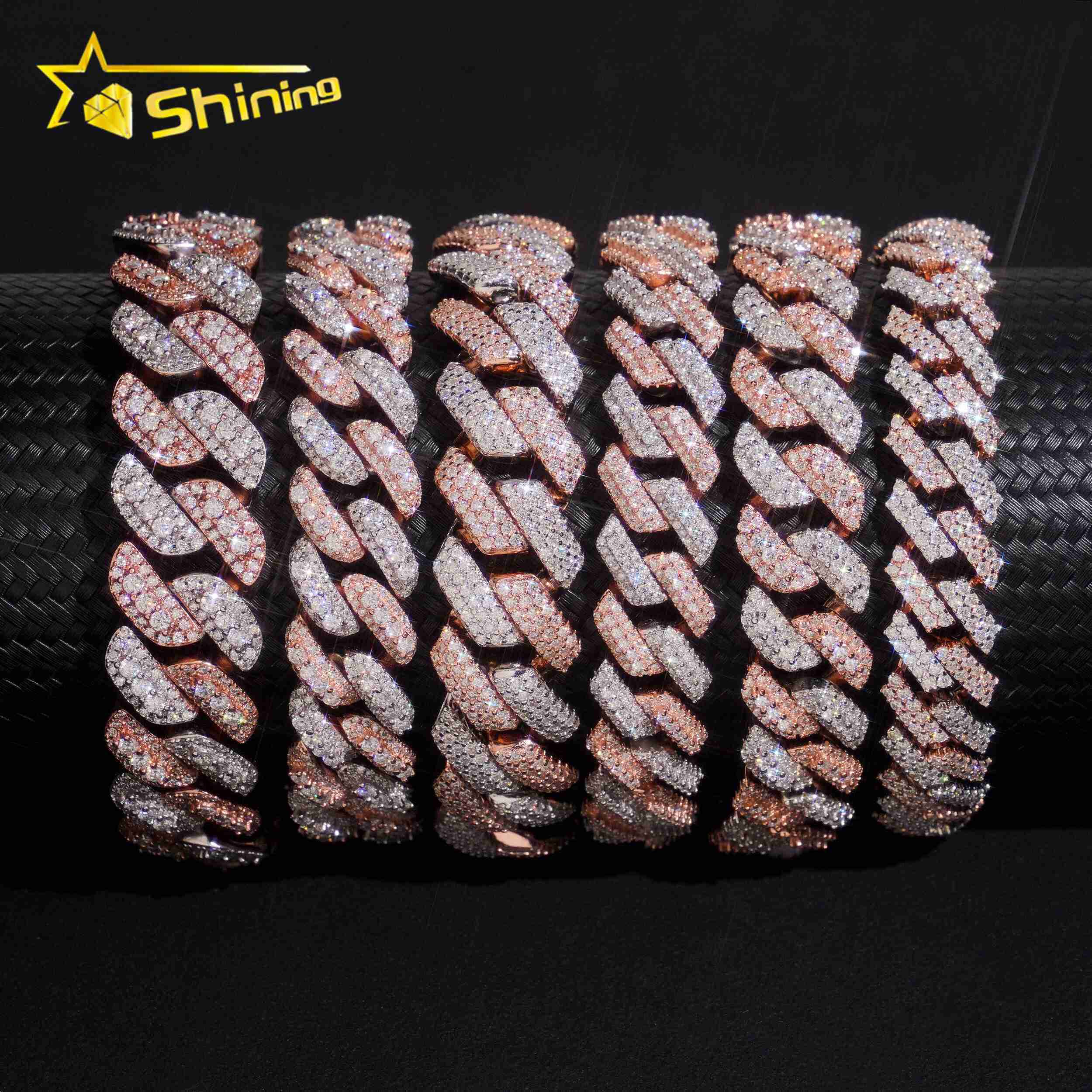 Pass Diamond Tester Rose Gold Two Tone High Quality Moissanite Diamond Hip Hop Bracelet 925 Silver Iced Out Cuban Lidynamic Bracelet
