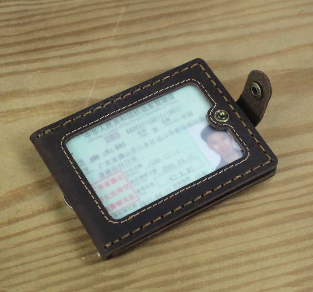 luxury Handmade Genuine Leather Card Holder Driving License Cover Badge Sleeve Name Card Driver Case Photo ID HolderW251017