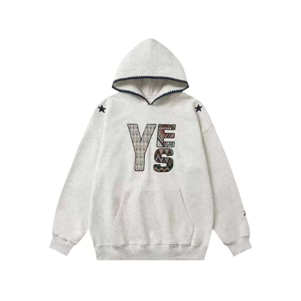 Lightweight American Trendy Brand Patchwork Embroidered Letter Hoodie Loose Lazy Style Women's Sweatshirt Spring Autumn