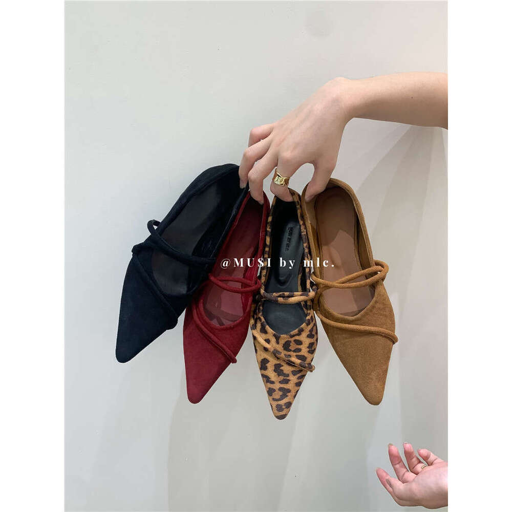 Leopard Print Suede Mary Jane Granny Shoes - 2025 New Style Women's Designer Shoe, Pointed Toe Shallow Mouth with One Strap & Wearable Hidden Wed