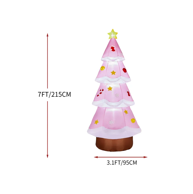 7.2FT Lighted Christmas Inflatable Decoration Inflatable Pink Christmas Tree Funny Blow Up Yard Decorations with Built-in LED Lights for Holiday Party