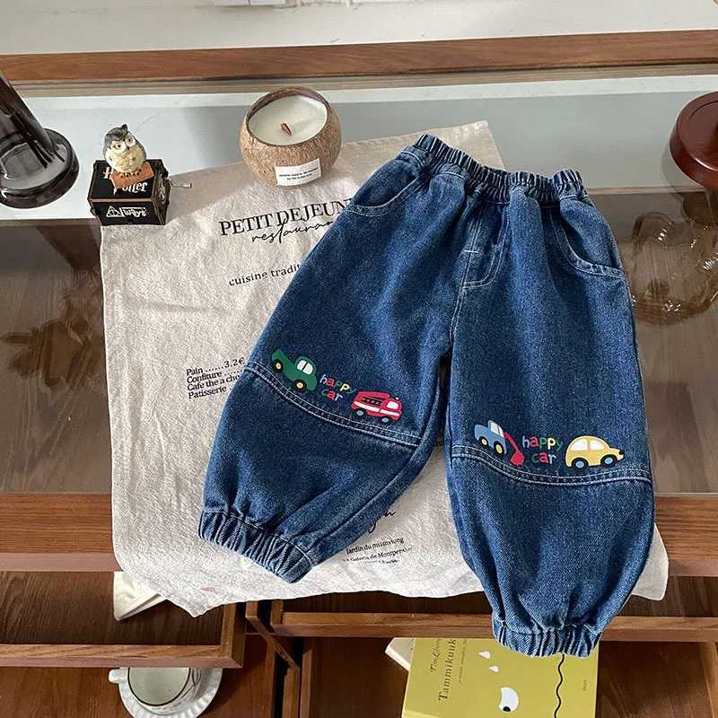 Baby Boys Trousers Autumn Cartoon Car Printed Kids Baby Boys Harem Pants Elastic Waist Loose Versatile Toddler Boys Denim PantsT251017