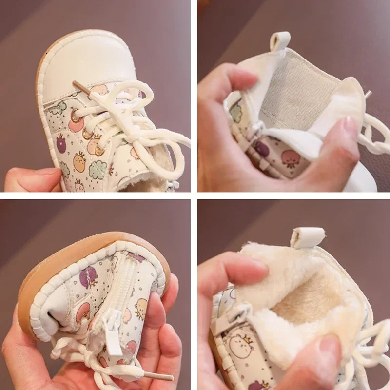 Winter Baby Girls Snow Boots Warm Plush Children Outdoor Shoes Soft Sole Nonslip Infant Toddler Shoes Cartoon Bear Kids Shoes 251015