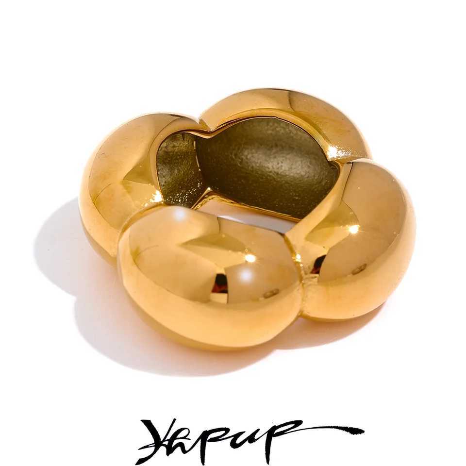 Yhpup 316l Stainless Steel Flower Hollow Big Fashion Statement Ring Waterproof Texture Jewelry Attractive Women Bijoux GiftW251017