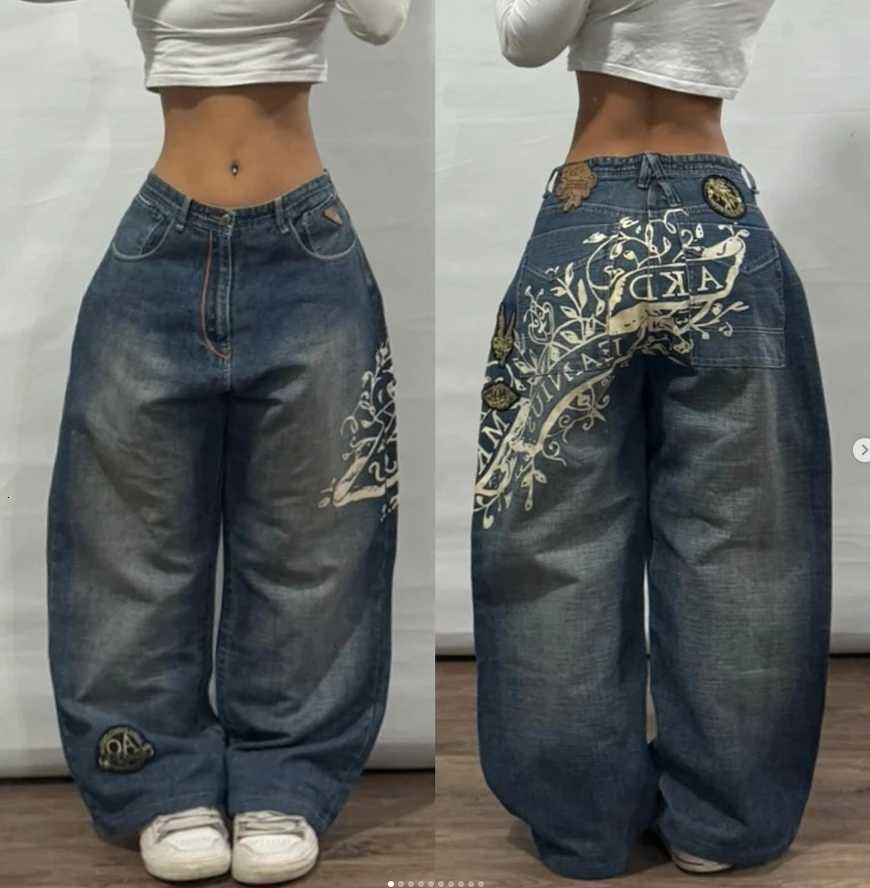 1 Plus Size Design Sense Color Printing Jeans New High Street Punk Hole Dirty Mop Pants Straight Pants for Men and Women1 Y251105