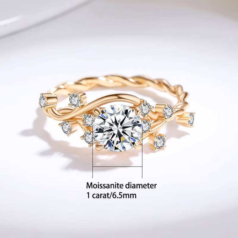 925 Silver Moissanite Ring with Rattan Texture Style Womens Daily Wear for Birthday Holidays Great Gift Idea