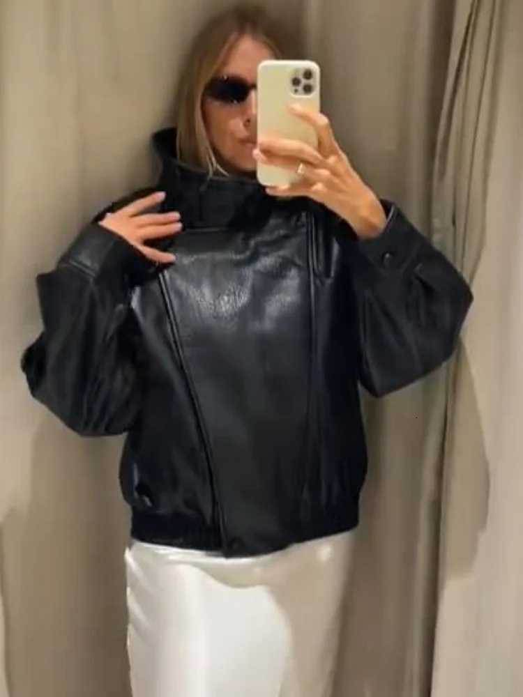 Fashion Black Leather Jacket Women Clothing Autumn Winter New Loose Casual Coat PU Leather Motorcycle Jacket Women TopsT251017