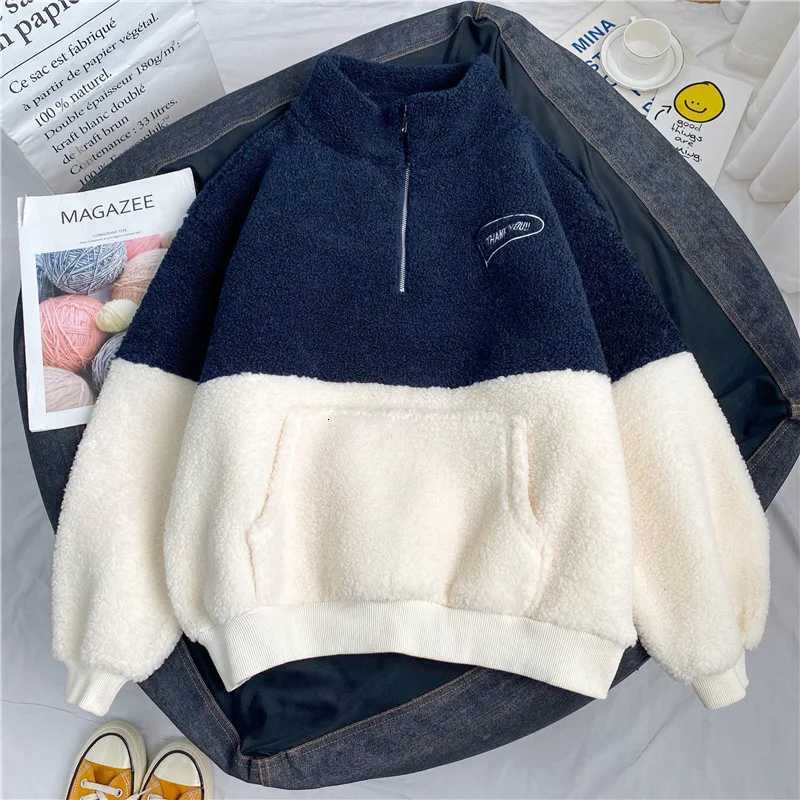 Patchwork Women Hoodies Spliced Sweatshirts Half High Collar Pullovers Long Sleeve Casual Loose Hoodies Autumn 2025 Pockets Z251017