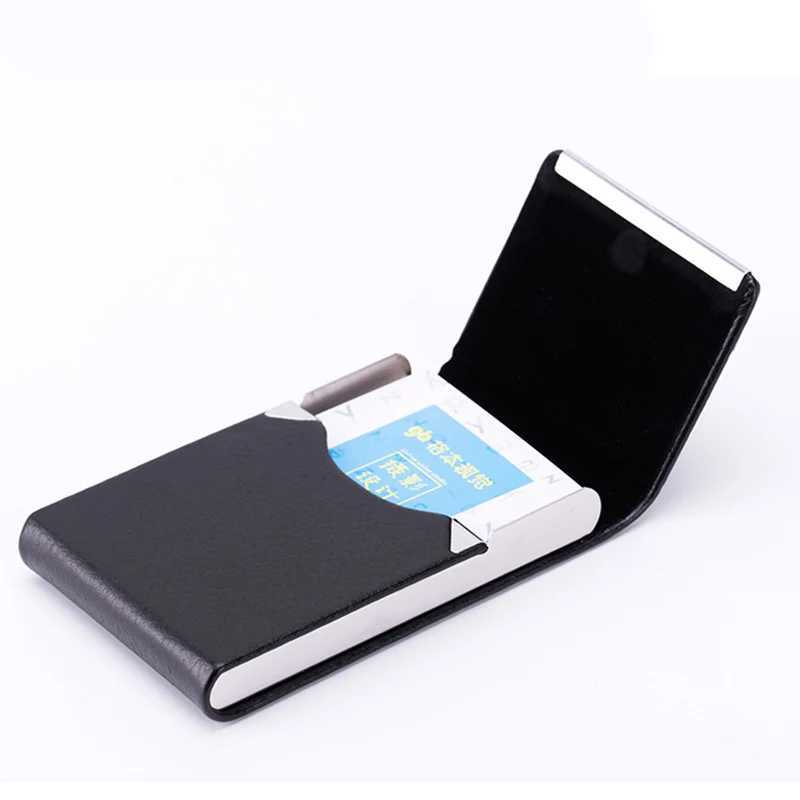 1 PC Business Card Holder Case Man Slim PU Leather Metal Pocket Card Holder with Magnetic Shut Black Name Card HolderW251017