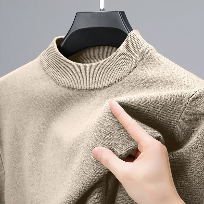 Half Turtleneck Knitwear Sweater AutumnWinter Mock Neck Sweatshirts Solid Color Pullovers Man Casual Mens Clothing 251017