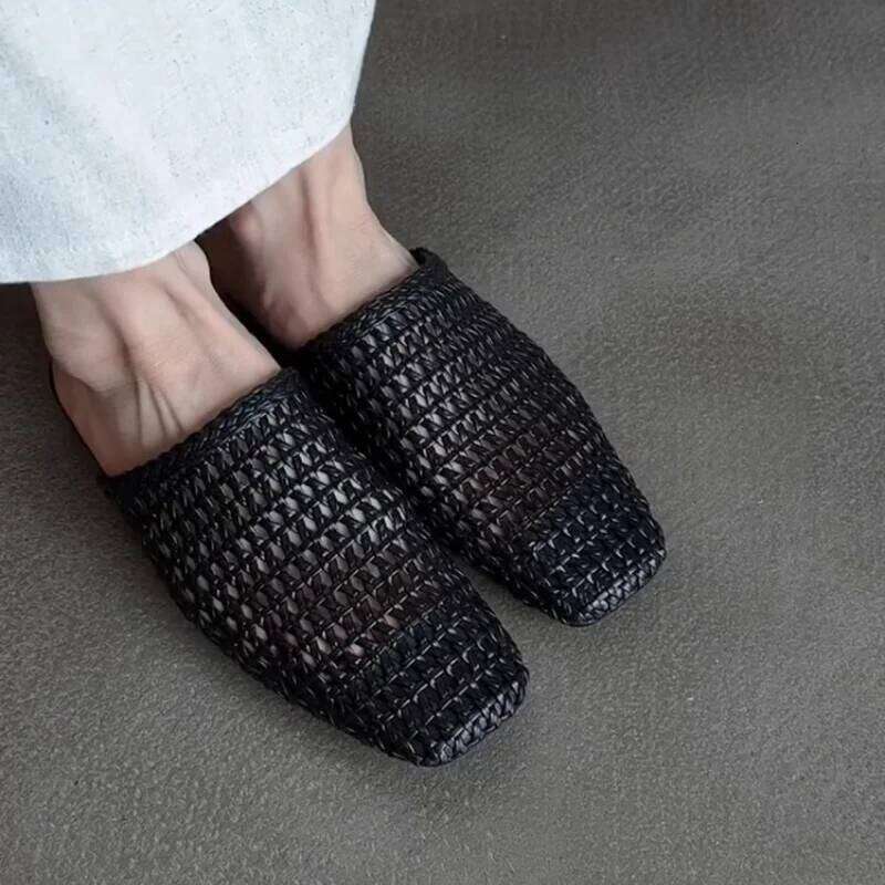 New Women's Mules Square Toes Hollow Out Two Layer Woman Slippers 2025 Summer Ladies High Quality Elegant Shoes