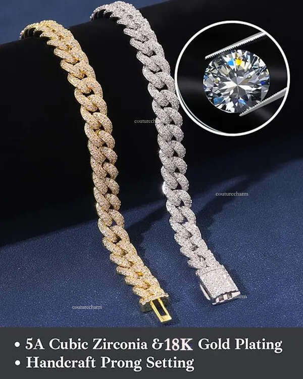 8MM/10MM/12MM/14MM/20MM Width Solid Cuban Link Chain Necklace /18/20/22/24Inches Length Hip Hop Neckalce Perfect Iced Out Bling Jewelry Gift Moissanit