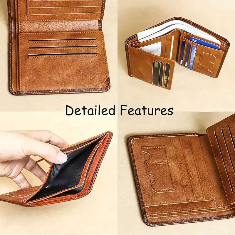 YATBEST Mens Genuine Leather Wallet Large Capacity RFID Anti theft Brush Three Fold Fashion Card Bag with Photo PositionW251017