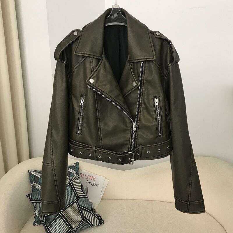 hoodie Women's Clothing Spring and Autumn Ladies New Lapel Short Motorcycle Fashion Casual Style Slim Leather Jacket jacket