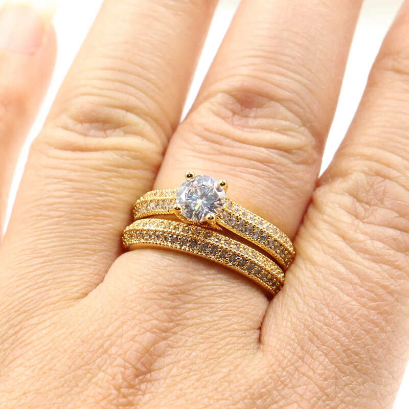 Wholesale Professional Lots Of Stock Classical Fashion Jewelry Sterling Sier&Gold Fill Round Cut White Topaz CZ Dia Wedding Ring