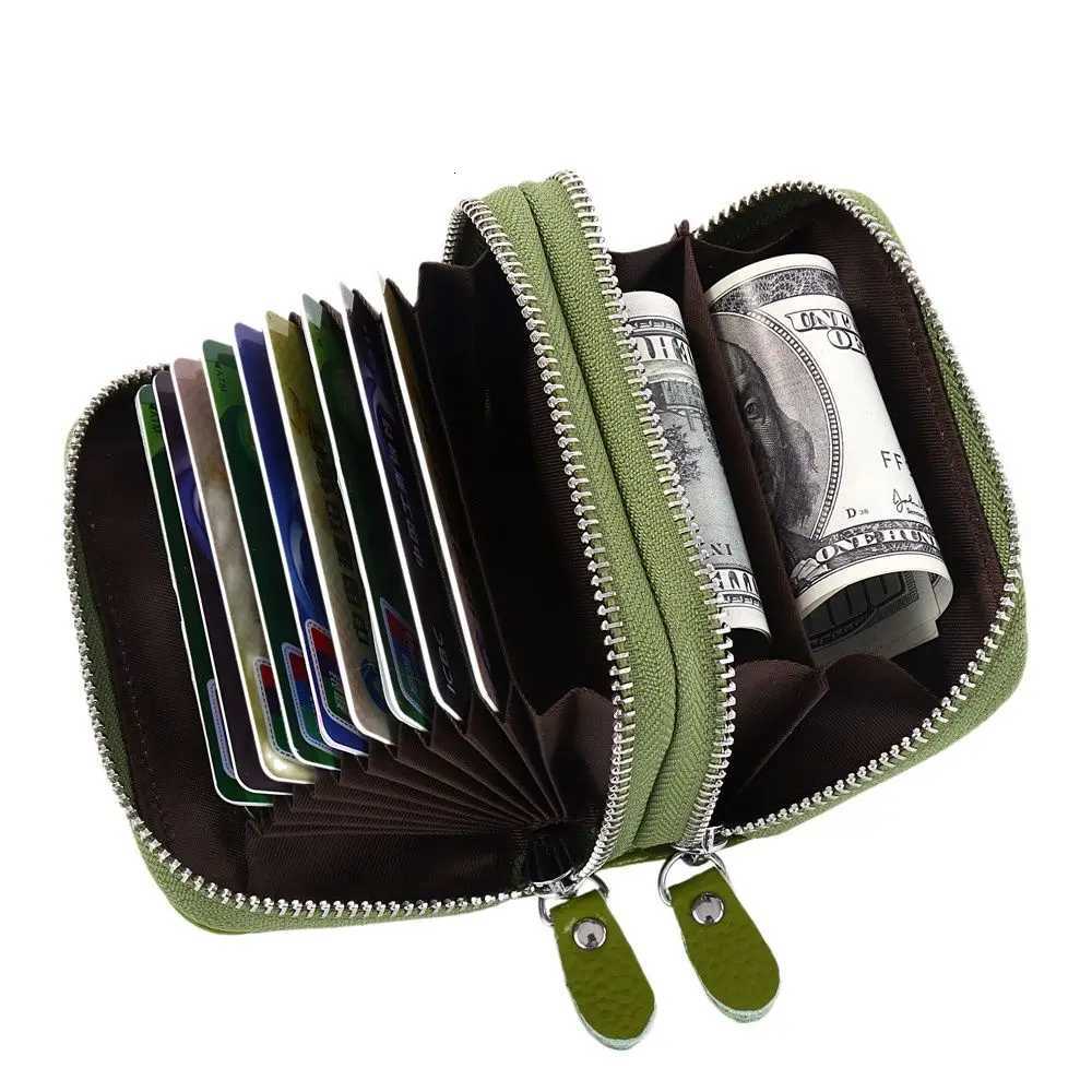 RFID blocking Fashion Brand Women ID Card Holder Genuine Leather Double Zipper Ladies Credit Card Case Wallet Large CapacityW251017