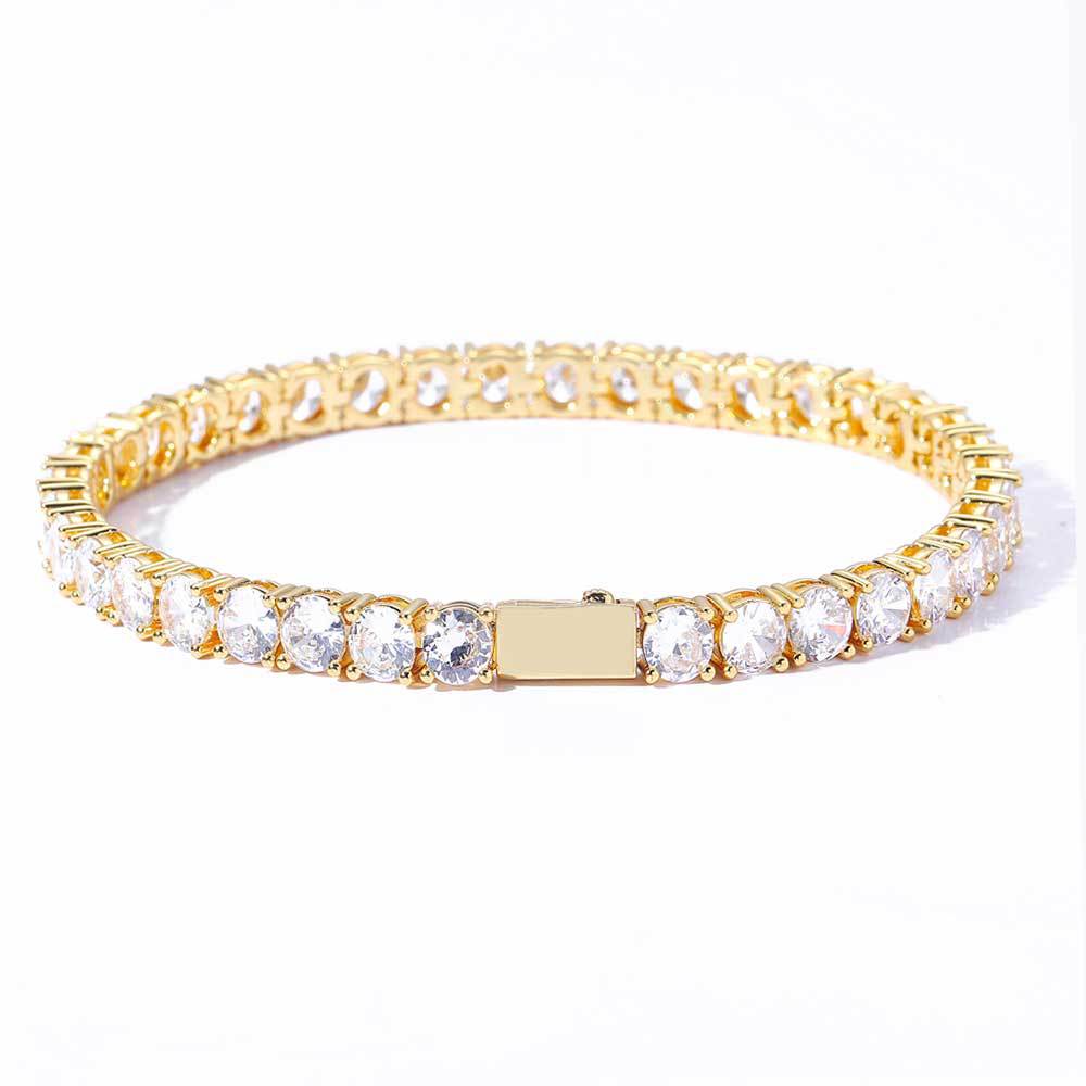 Hip Hop 5A CZ Diamonds Tennis Chain Bracelets Spring Chain Clasp 18K Real Gold Plated Jewelry