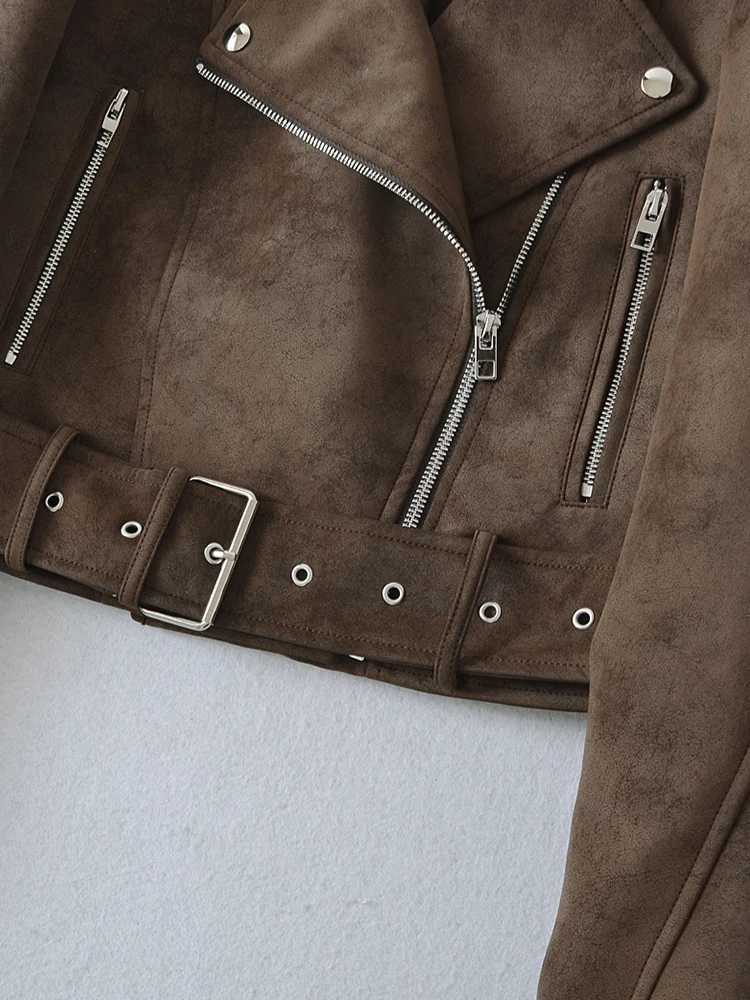 2025 Y2K Spring Autumn Women Retro Loose Faux Leather Jacket Streetwear Female Vintage Moto Biker Belt Zipper Coat OutwearT251017