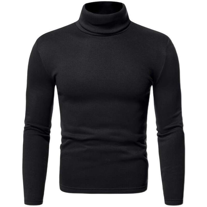 Autumn Winter New Men's High Collar Long Sleeve T-Shirt European Size Fleece Lined Solid Color Base Shirt Men 7 Colors B5