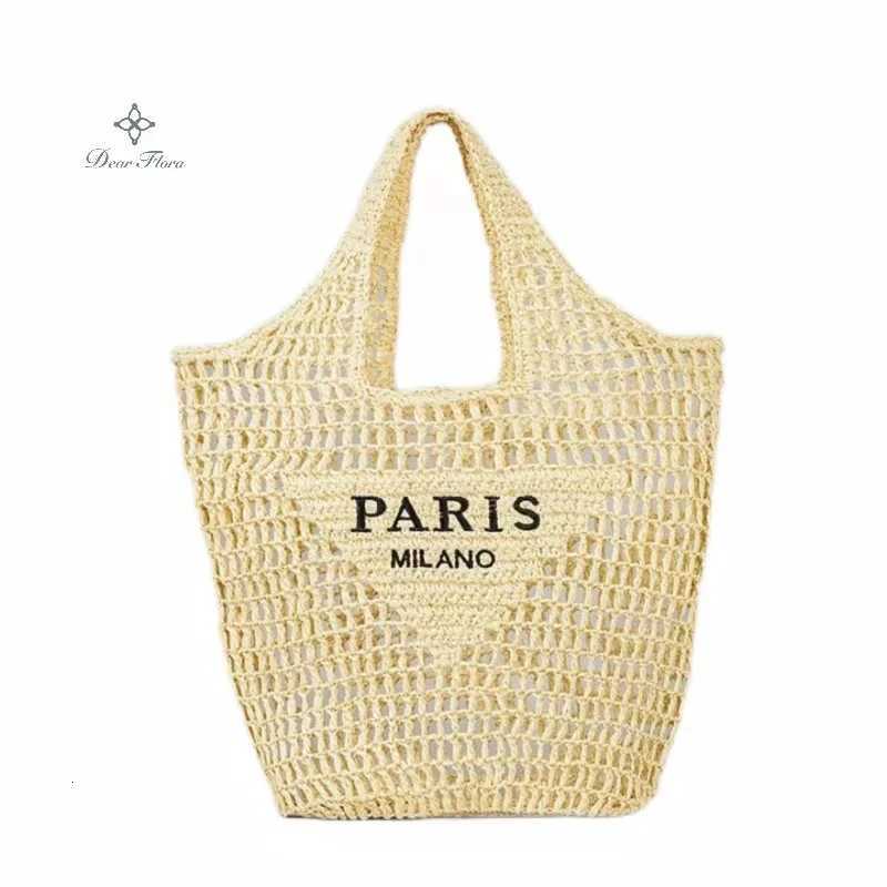 Women Fashion Striped Summer Beach Straw Knitting Shoulder Bag Hollow Out Handwoven Handbags Portable Large Capacity Casual Tote Z251017
