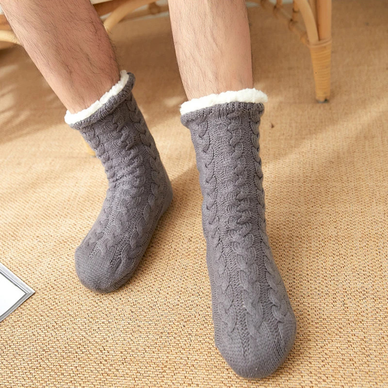 Thermal Socks Mens Winter warm Home Soft Male Cotton Thickened Plus Velvet Sleeping Anti Skid Grip Short Floor Slipper Sock 251017