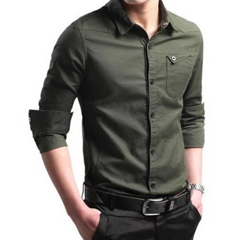 Men Shirt Mens Business Casual Shirts 2020 New Arrival Men Famous Brand Clothing Army Green Long Sleeve Camisa Masculina J251017