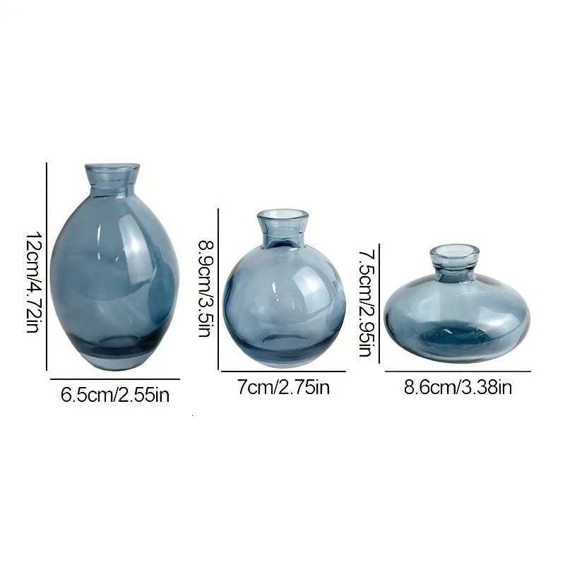 Small Glass vase Transparent Creative hydroponic Dried Flower vase Colorful ThreePiece Set of Decorative Ornaments Blue C251017