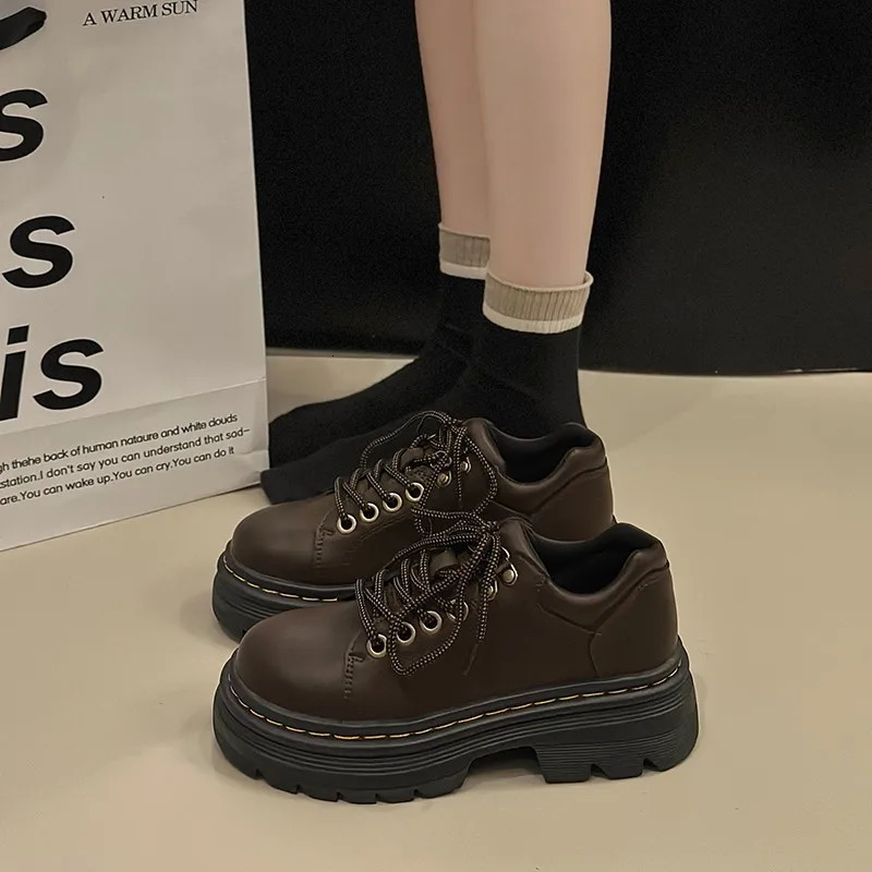 Womens Derby Shoes Autumn British Style Female Footwear Loafers With Fur Round Toe Clogs Platform Casual Sneaker Leather Fall Pr 251013