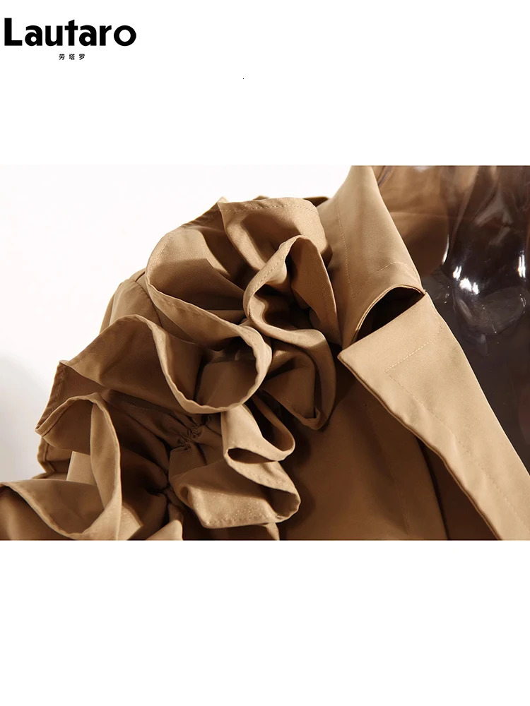 Lautaro Spring Autumn Long Black Khaki Trench Coat for Women Belt Elegant Chic Stylish Clothes Runway Fashion 251013