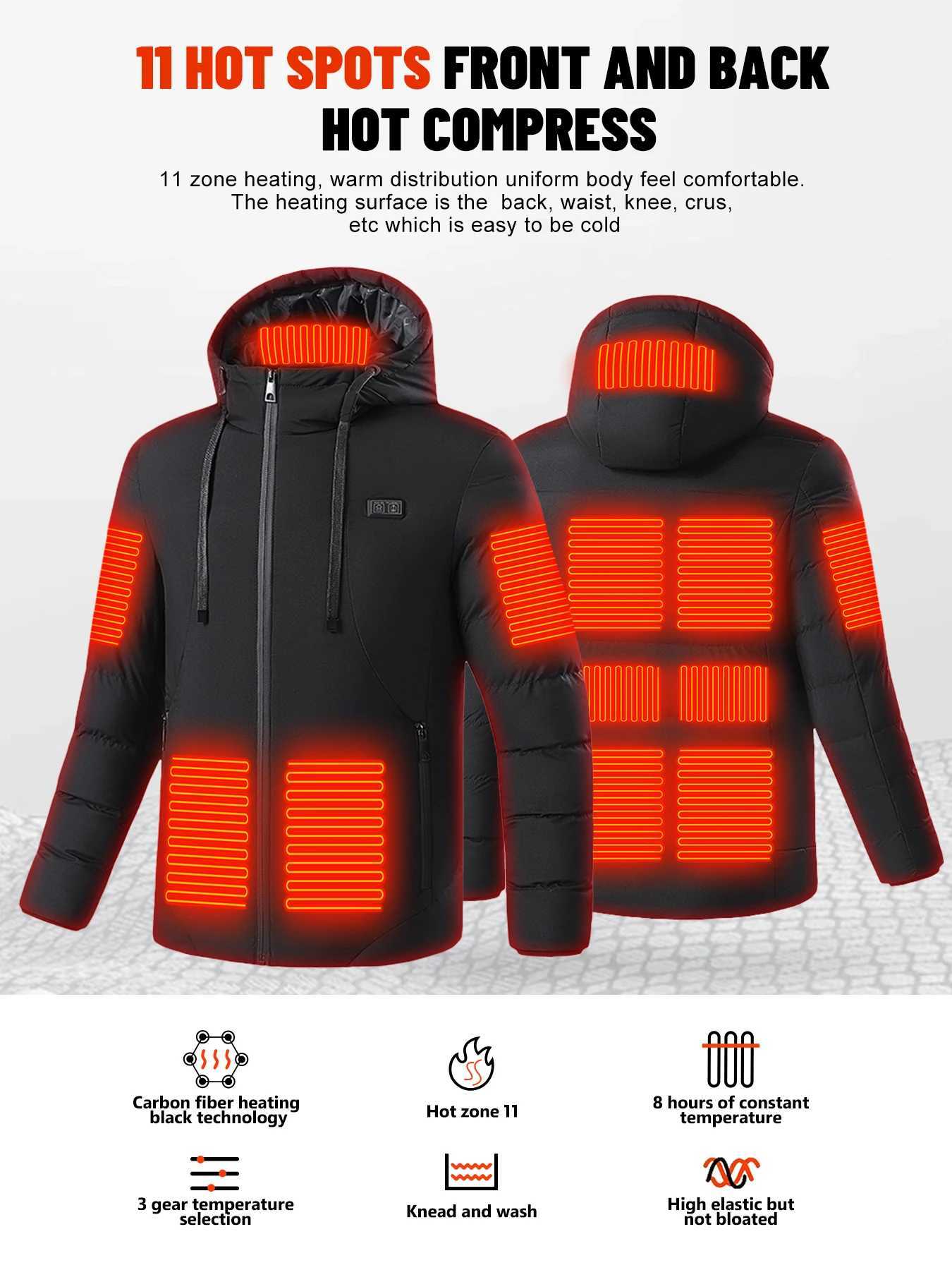Heated Jacket Winter Heating Motorcycle Jacket USB Electric Heating Jackets Hooded Camping Warm Motorcycle Heated Clothe H251017