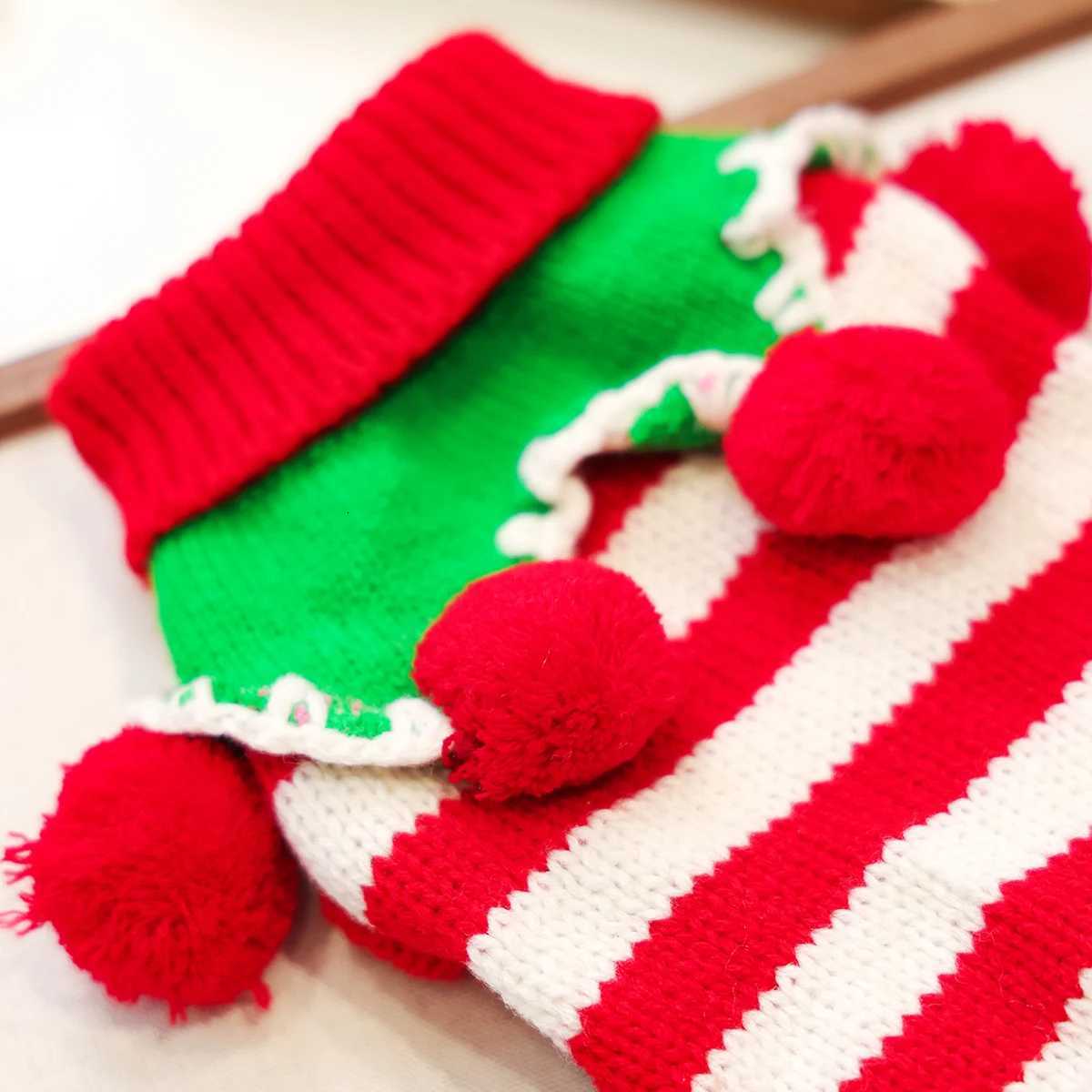 Colorful Christmas Sweater with Red and White Stripes Pet Dog Clothing Small Dog Warm and Comfortable in Autumn and WinterW251017