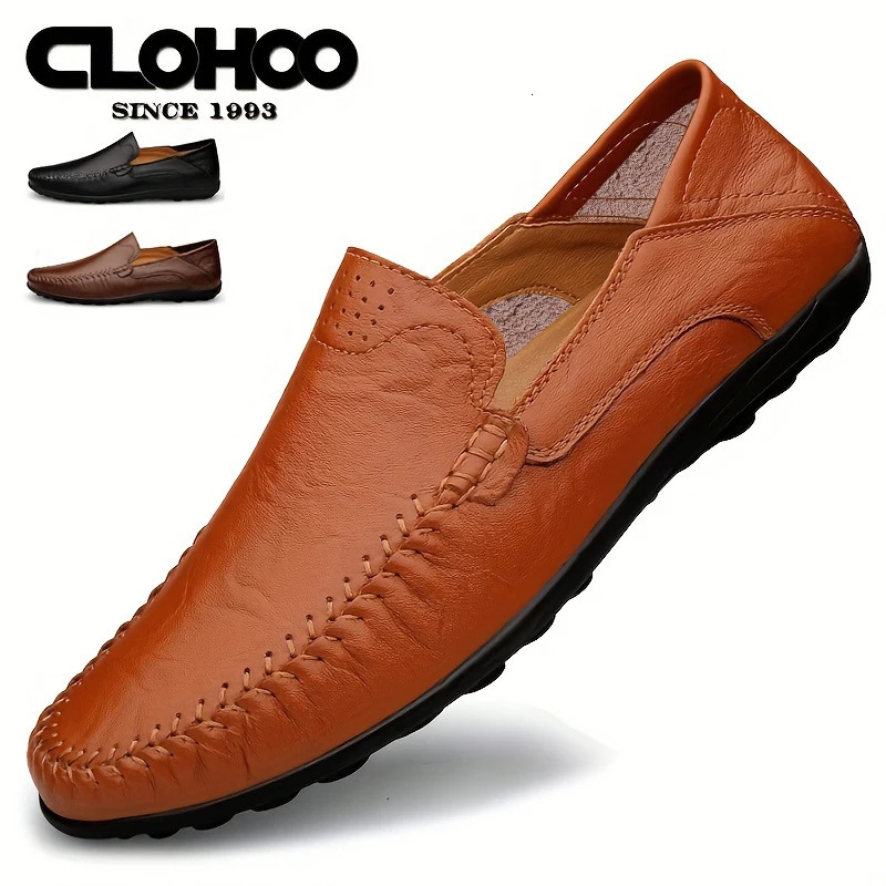CLOHOO Mens Business Casual Shoes Leather Stitching Comfortable Breathable Rubber Bottom Second Layer Cowhide 251013