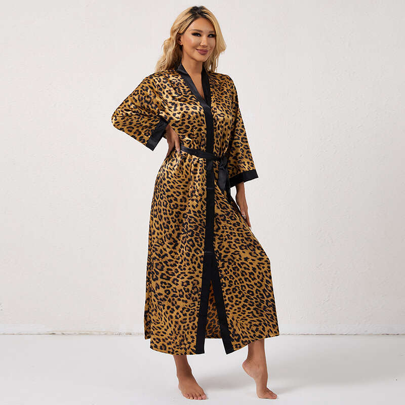 Women's Nightgown Leopard Print Pattern Sexy Loose Comfortable Sleepwear Tie Style Homewear