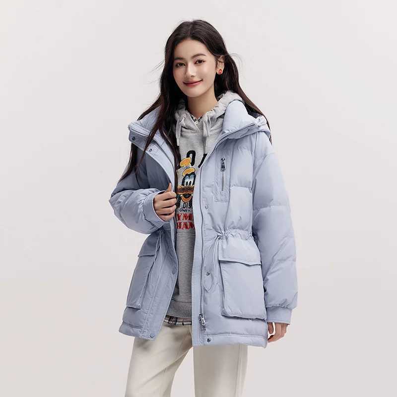Semir MidLength Down Jacket Women Hooded Loose Fit Waist Cinching 2025 New Winter Minimalist Style W251016