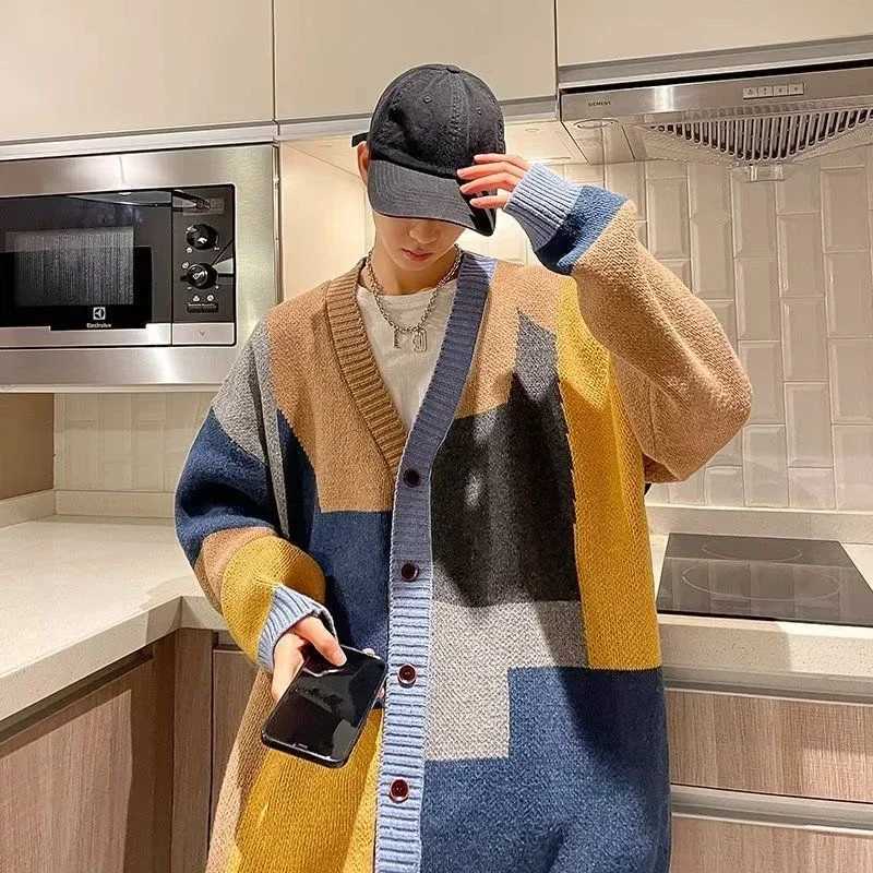 Mens Clothing Jacket Coat Cardigan Red Knit Sweater Male V Neck Splicing Plus Size Winter 2025 Trend Thick Classic New in X Old J251017