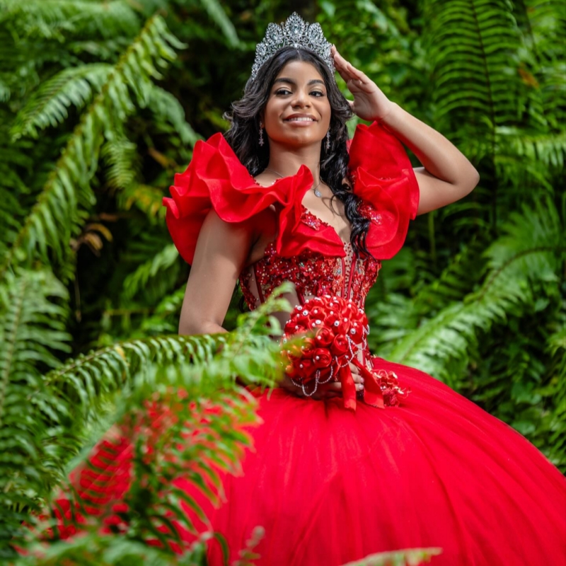 Red Shiny Quinceanera Dresses Off The Shoulder Applique Lace Beading Crystal Tiered Tull Party Birthday Sweet 16 Dres Vestidos 15 De Anos
