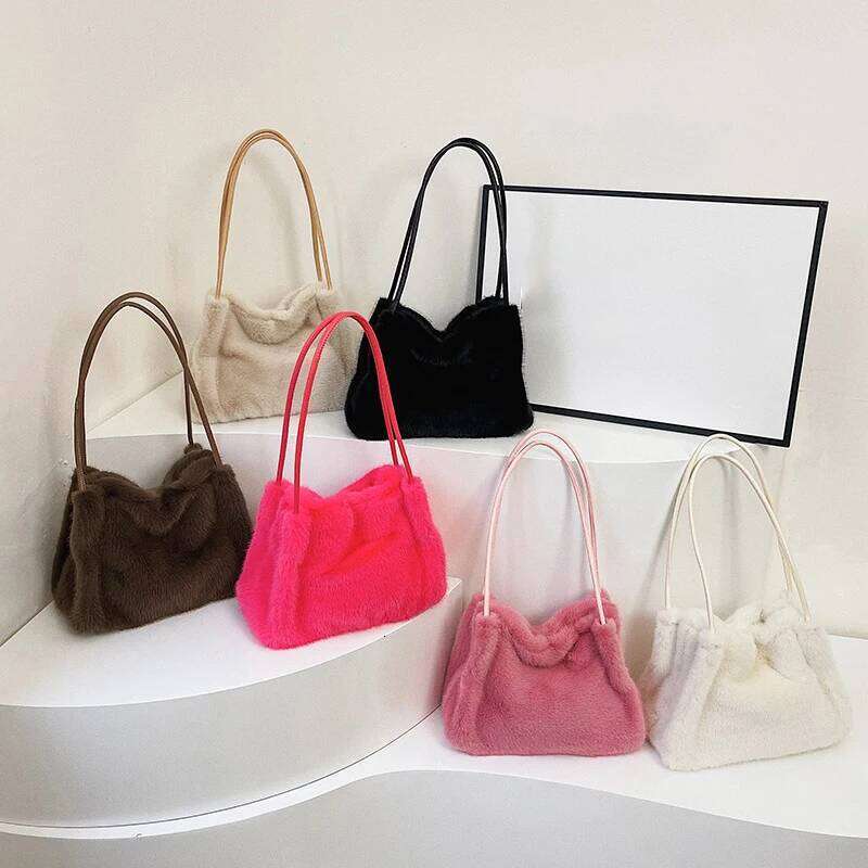 Female Autumn Winter Plush Handbag Versatile Solid Color Crossbody Shopping Bag Women New Design Chain Messenger Bags