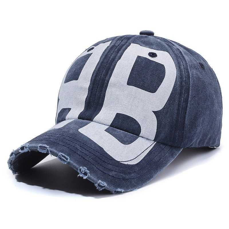 Vintage Washed Distressed Baseball Cap with Double B Print Letters Sun Hat for Men W251017