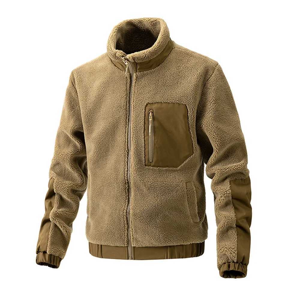 2025 New Autumn Winter Mens Fleece Jacket Men Casual Sports Outwear Coat Thick Warm Bomber Stand Collar Cargo Jacket Man M3XL J251017