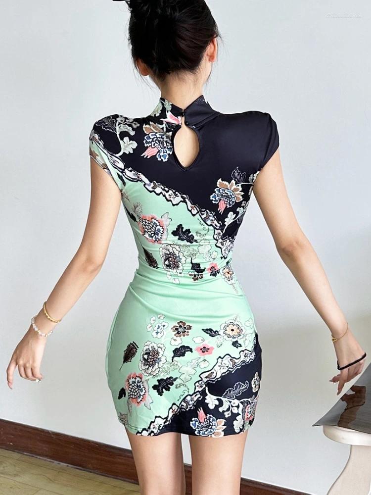 Casual Dresses AltGoth Chinese Style Bodycon Dress Women Dark Academia Gothic Vintage Sexy Short Sleeve High Waist Slim Party Femme