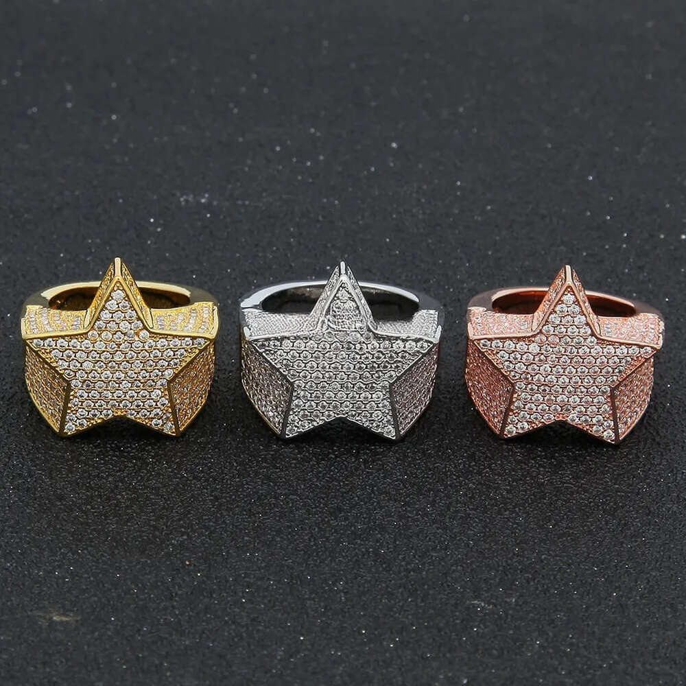 men's passed GRA Dia Five-pointed Men's star Hip Hop trendy moissanite dia gold sterling sier cuban women ring