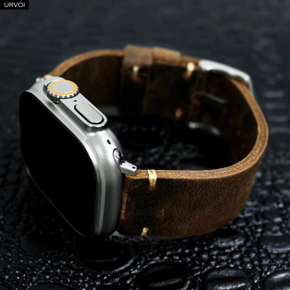 URVOI Band for Watch Ultra 3 2 series 11 10 9 8 7 6 SE Vintage Crazy Horse Fine Leather strap for iWatch Pin V stitches 251016