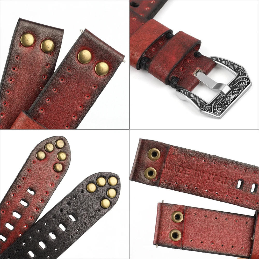18mm 20mm 22mm 24mm Genuine Leather Watchbands Rivet Leather Watch Strap Replacement Carving Strap Vintage Watches Accessories 251016
