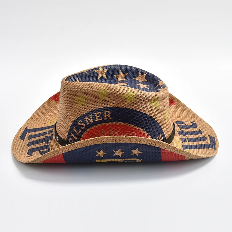 Paper Straw Western Cowboy Hat for Women Men Classic American Flag Cowgirl Cap Panama Jazz Hats Sombrero Hombre 251015