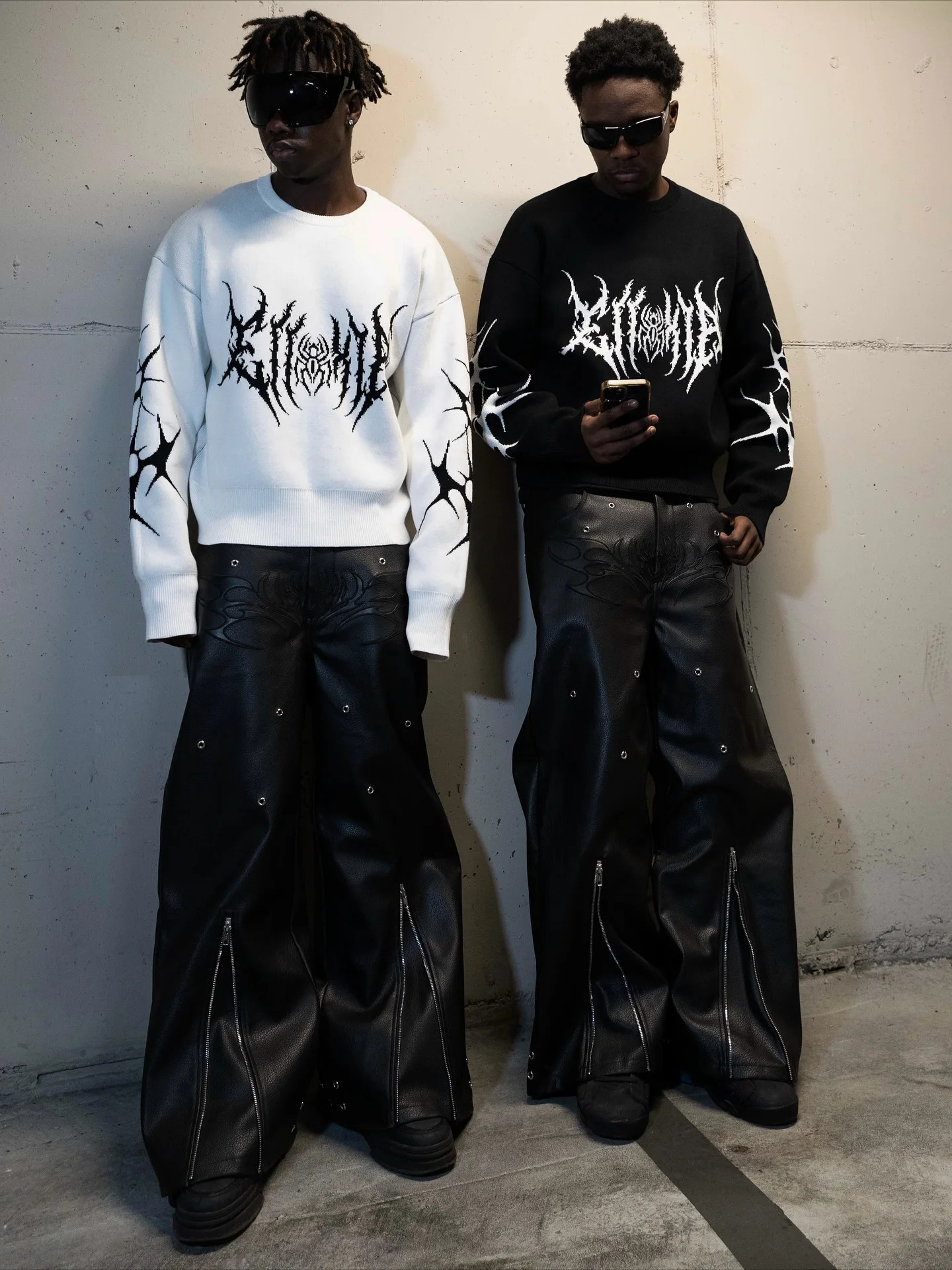 Gothic Hip Hop Pattern Embroidery Knitted Sweater Y2k Retro Loose European American Round Neck Sweater Pullover Men Clothes 251017